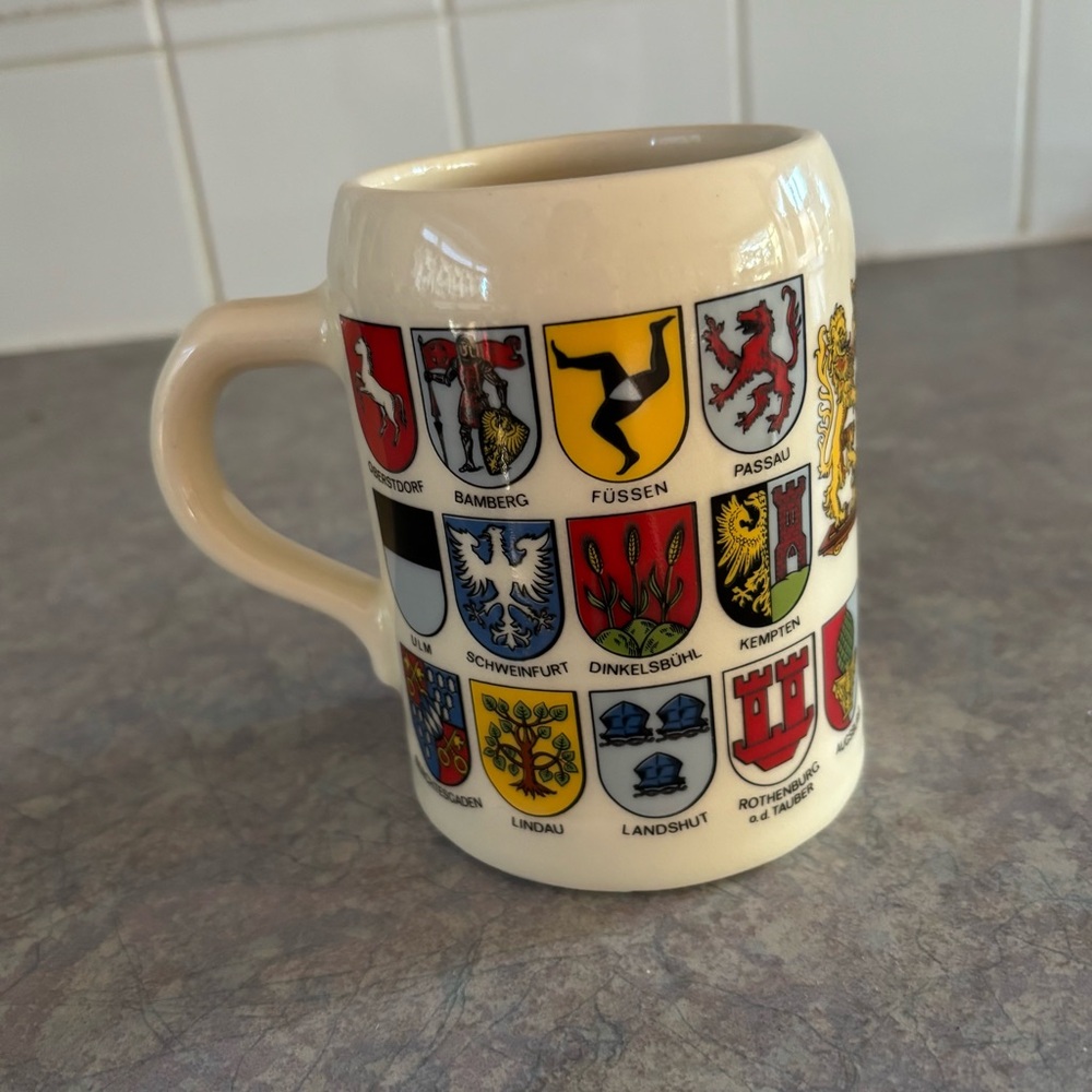 70's German Stoneware Beer Stein - Bavarian Cities Coats of Arms - Beer Lover